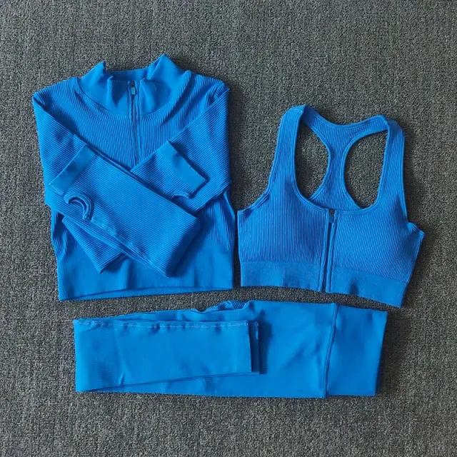 Seamless Yoga Set Zipper Long Sleeve Sport Suit Drawstring High Waist Gym Leggings Workout Clothes For Women Sportswear by Vimost Shop
