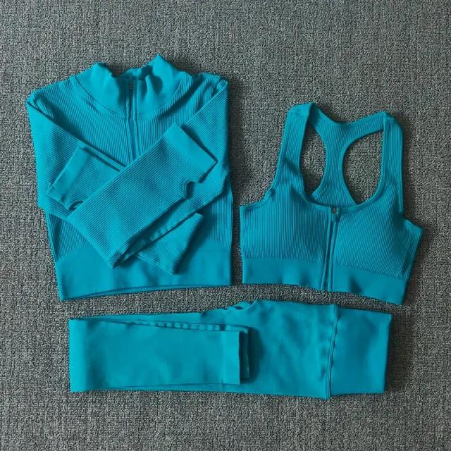 Seamless Yoga Set Zipper Long Sleeve Sport Suit Drawstring High Waist Gym Leggings Workout Clothes For Women Sportswear by Vimost Shop