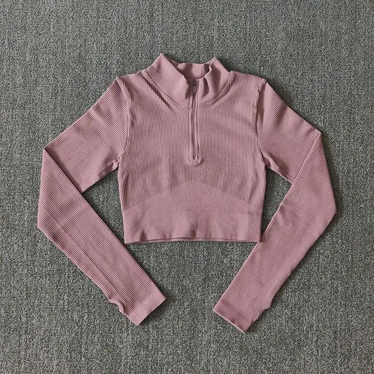 Women Long Sleeve Sports Shirt Jacket Zip Fitness Shirt Yoga Gym Top Activewear Running Workout Clothes Sports Wear by Vimost Shop