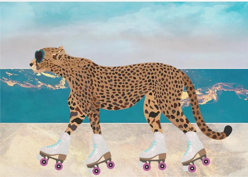 Wall art Cheetah Rollerskating Landscape Beach 01 by Sarah Manovski