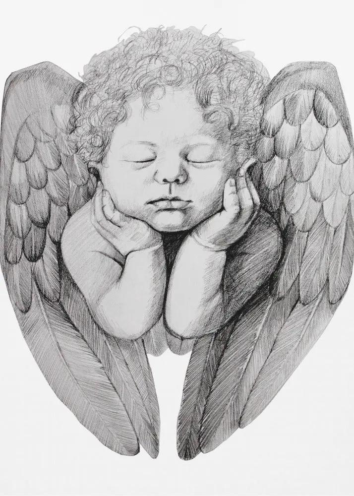 Wall art Sleeping Cherub With Curly Hair by Violeta Vollmer