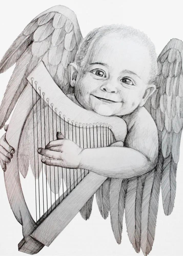 Wall art Joyfully Playing A Harp by Violeta Vollmer