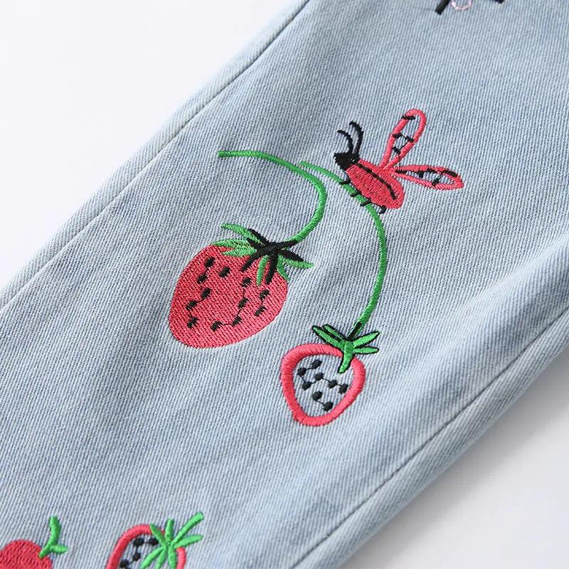 Arrival Autumn Girls Strawberry Pattern Denim Pants by Tux-USA