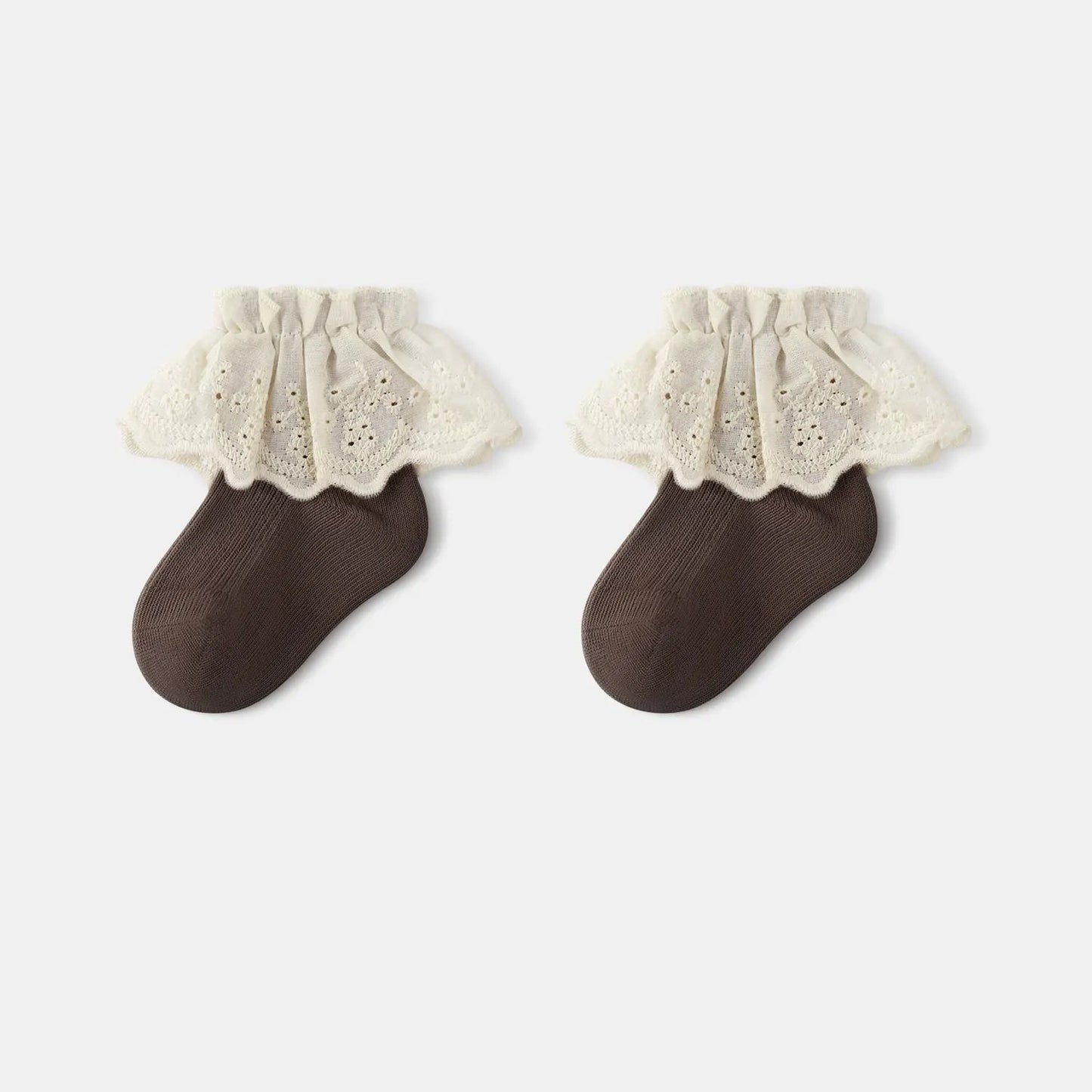 Autumn and Spring Baby Kids Girls Breathable Lace Trim Vintage Socks by Tux-USA