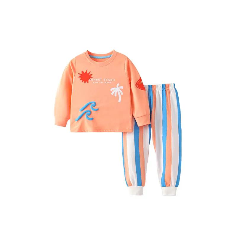 Spring and Autumn Boys Letters and Geometric Pattern Long Sleeves Top and Striped Pants Clothing Set by Tux-USA