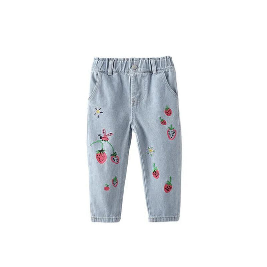 Arrival Autumn Girls Strawberry Pattern Denim Pants by Tux-USA