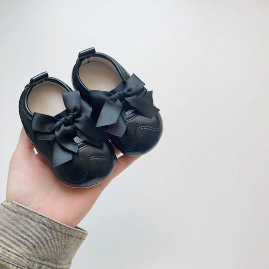Winter and Autumn Baby Girl Fashion Solid Color Butterfly-bow Decorated Toddler Soft-Sole Anti-slip Walking Shoes by Tux-USA