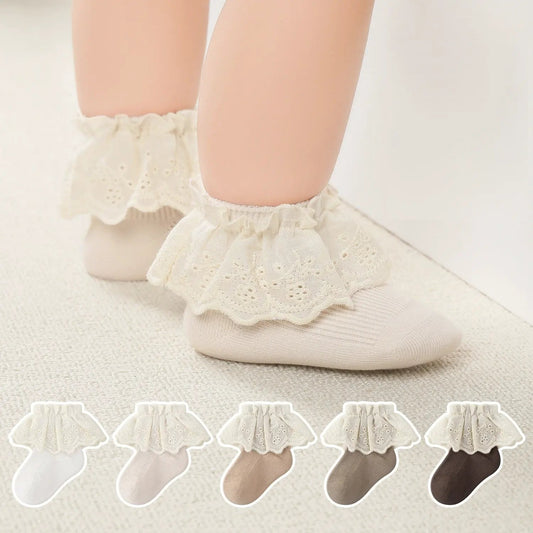 Autumn and Spring Baby Kids Girls Breathable Lace Trim Vintage Socks by Tux-USA