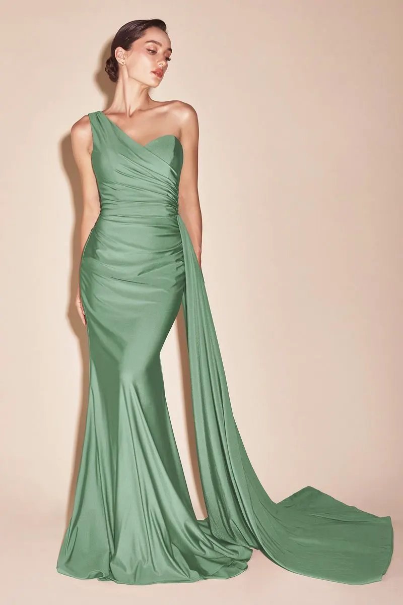 One Shoulder Stretch Satin Gown by Tux-USA
