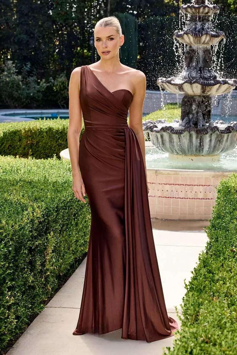 One Shoulder Stretch Satin Gown by Tux-USA