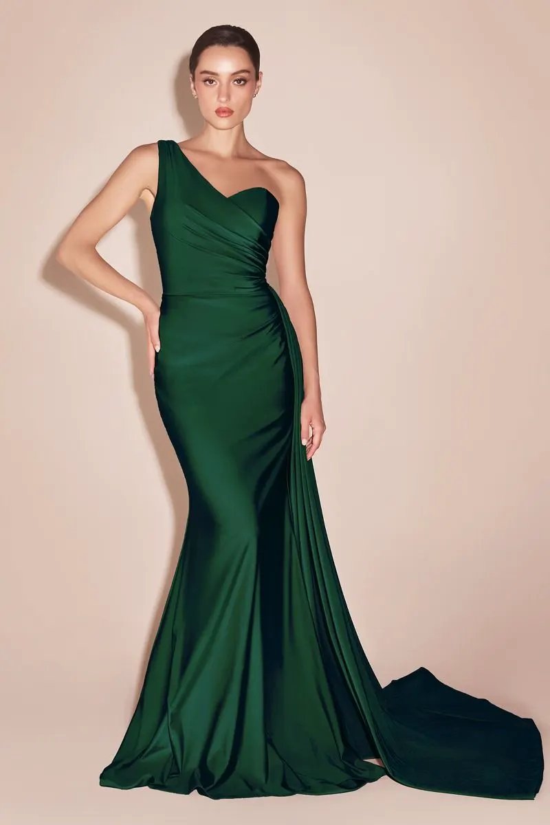One Shoulder Stretch Satin Gown by Tux-USA