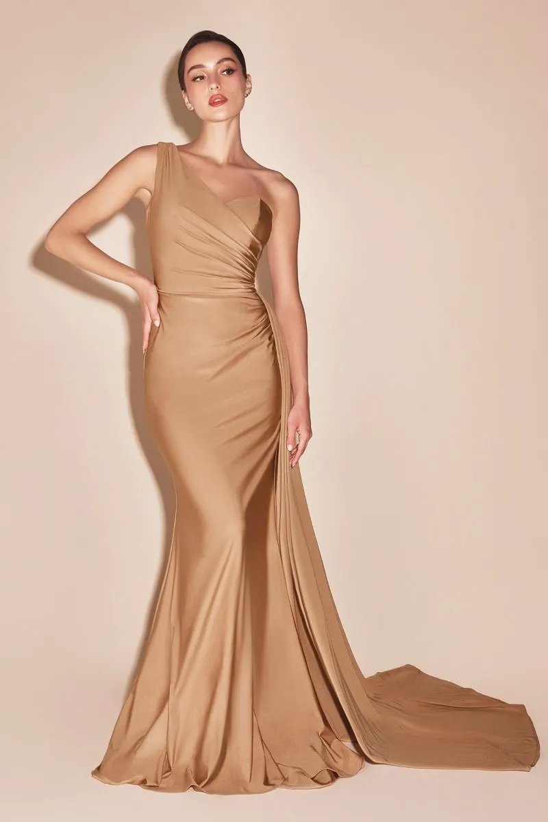 One Shoulder Stretch Satin Gown by Tux-USA