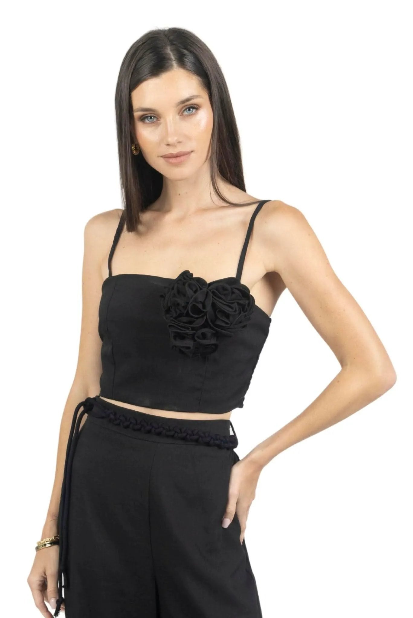 Rosalia Pants and Top Set in Black by AKALIA