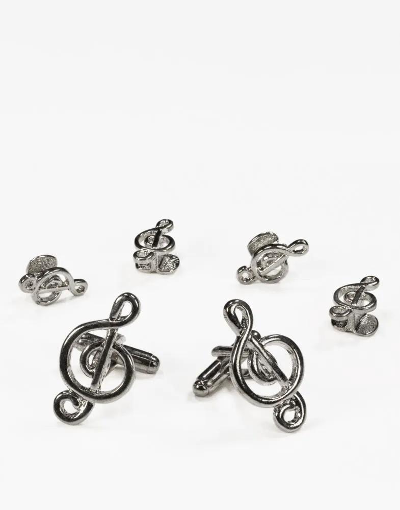 Musical G Clef Gold Studs and Cufflinks Set by Tux-USA