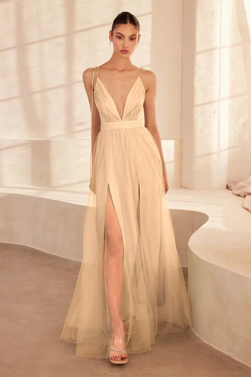 Empire Cut Dress With Deep V Neckline by Tux-USA