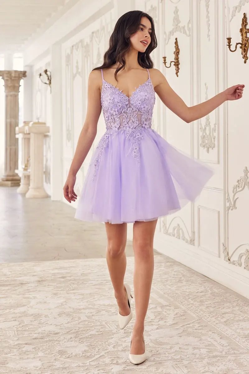 Lace Bodice A-Line Layered Tulle Short Dress by Tux-USA