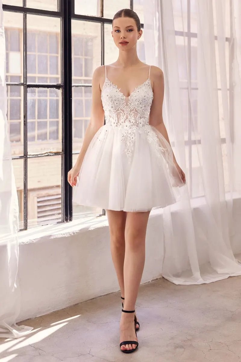 Lace Bodice A-Line Layered Tulle Short Dress by Tux-USA
