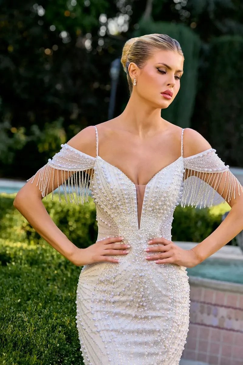 Off The Shoulder Sequin Wedding Gown by Tux-USA