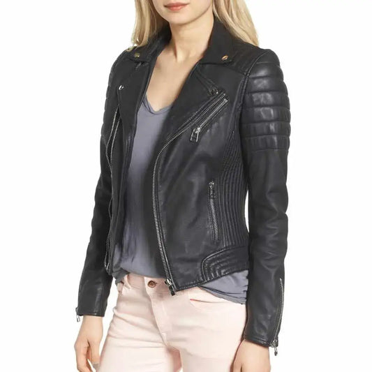 Women’s Slim Fit Black Classic Motorcycle Leather Jacket-0