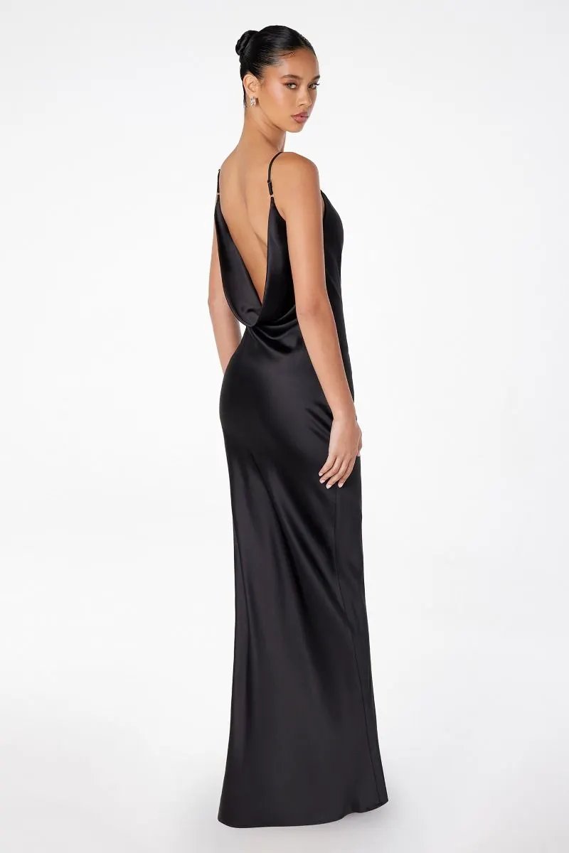 Mermaid dress with spaghetti straps, U-shaped back, leg opening by Tux-USA