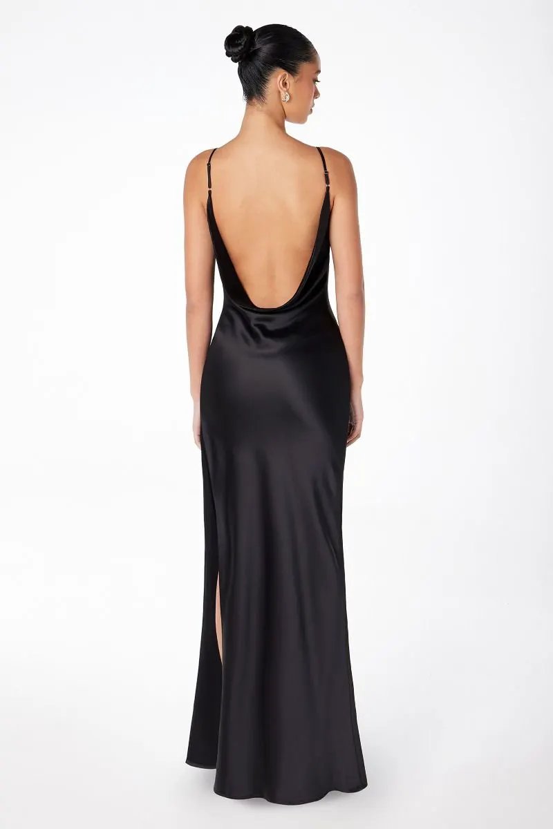 Mermaid dress with spaghetti straps, U-shaped back, leg opening by Tux-USA