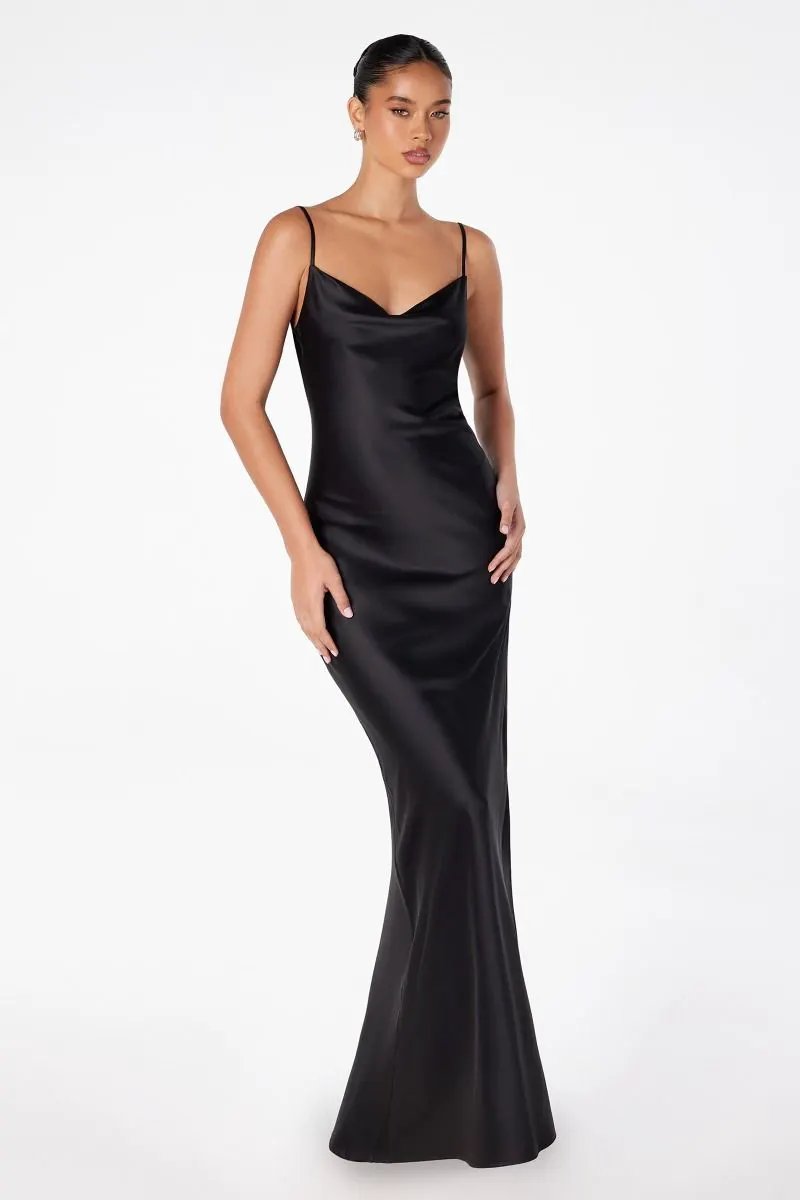 Mermaid dress with spaghetti straps, U-shaped back, leg opening by Tux-USA