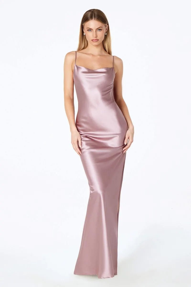 Mermaid dress with spaghetti straps, U-shaped back, leg opening by Tux-USA