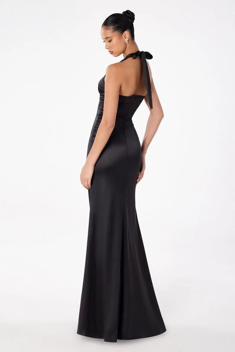 Halter V-Neck Satin Mermaid Dress Sleek Body-Skimming Fit For Women By Tux-USA by Tux-USA