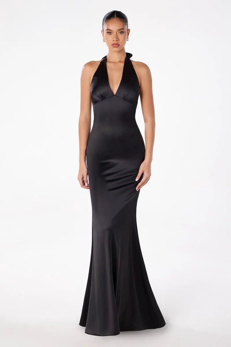 Halter V-Neck Satin Mermaid Dress Sleek Body-Skimming Fit For Women By Tux-USA by Tux-USA