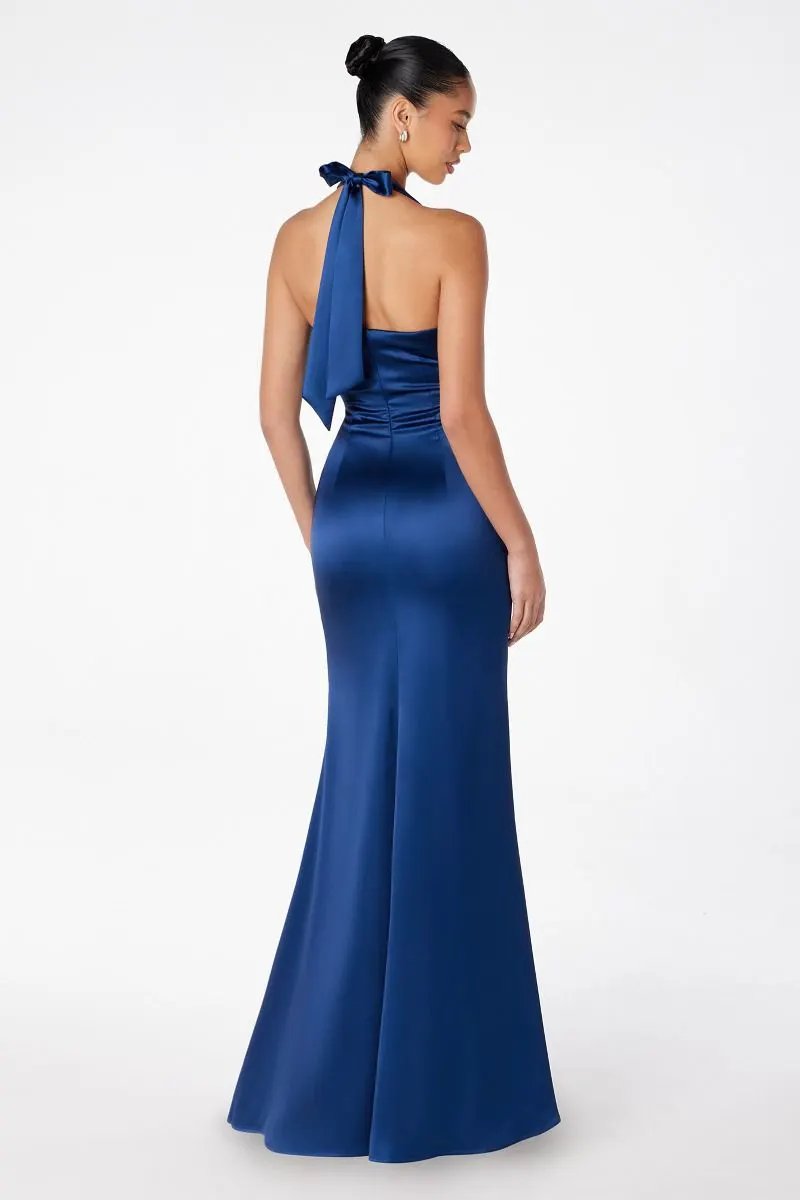Halter V-Neck Satin Mermaid Dress Sleek Body-Skimming Fit For Women By Tux-USA by Tux-USA