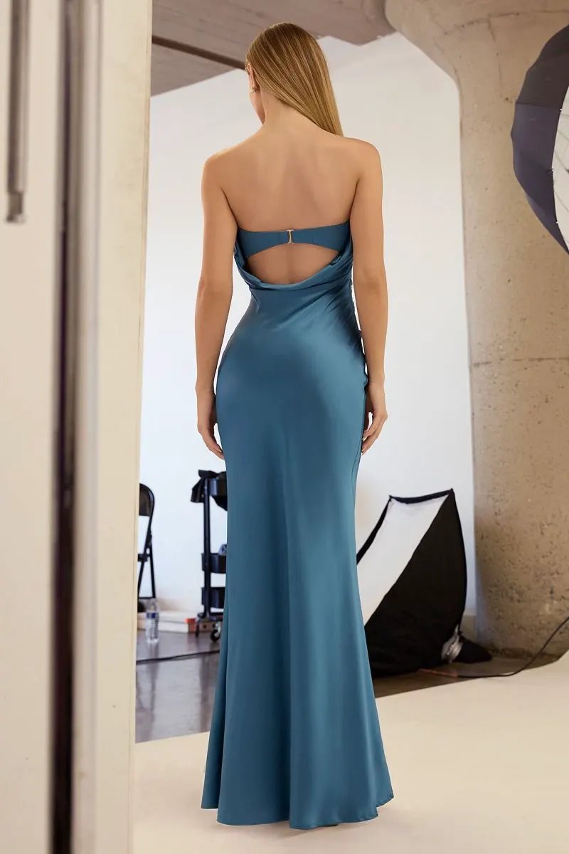 Tux USA Strapless Mermaid Dress Open Back For Bridesmaids Elegant Robin Blue by Tux-USA