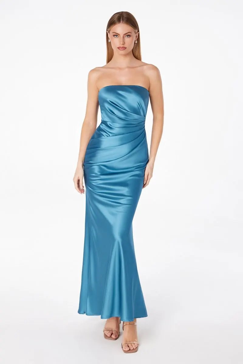 Tux USA Strapless Mermaid Dress Open Back For Bridesmaids Elegant Robin Blue by Tux-USA