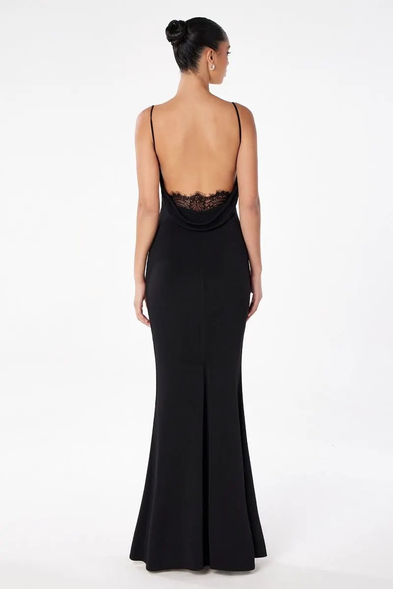 Minimalist Open Back Lace Detail Fitted ITY Evening Gown with Spaghetti Straps by Tux-USA