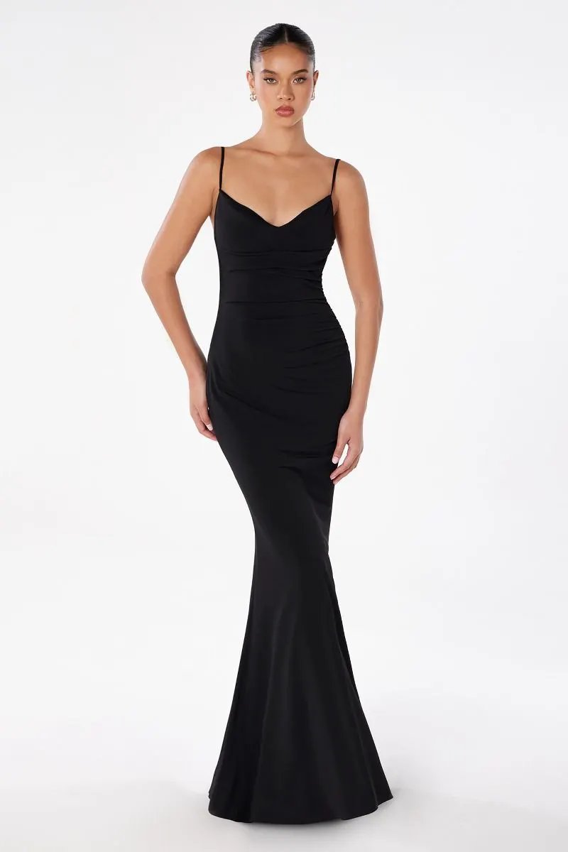 Minimalist Open Back Lace Detail Fitted ITY Evening Gown with Spaghetti Straps by Tux-USA