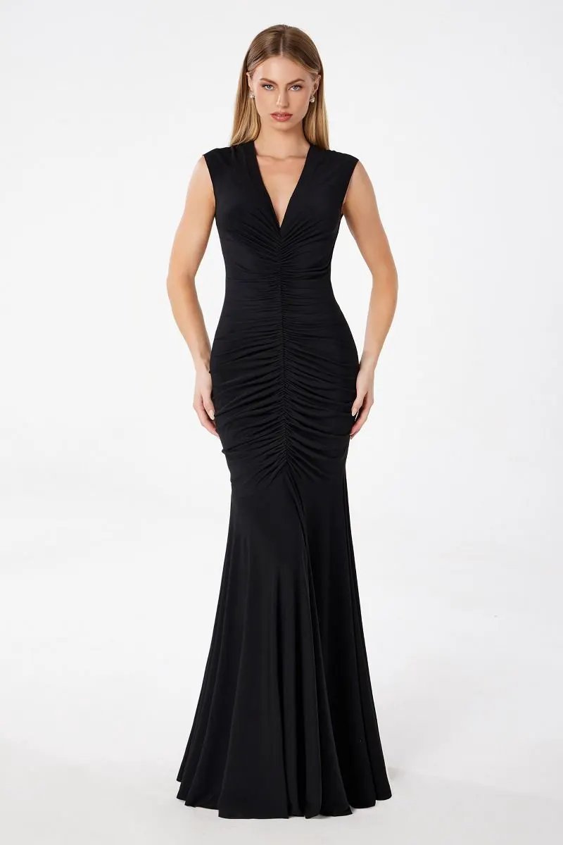 Mermaid dress V-neckline covered back by Tux-USA