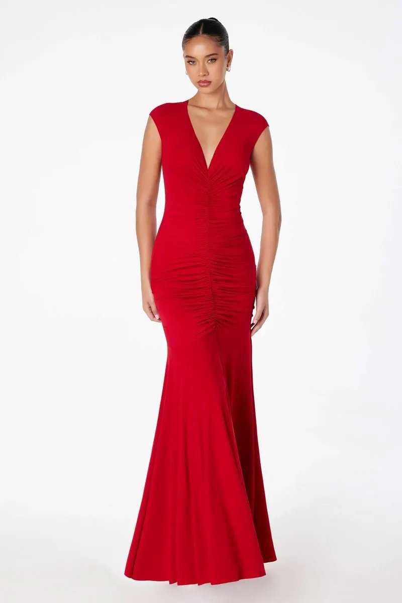 Mermaid dress V-neckline covered back by Tux-USA