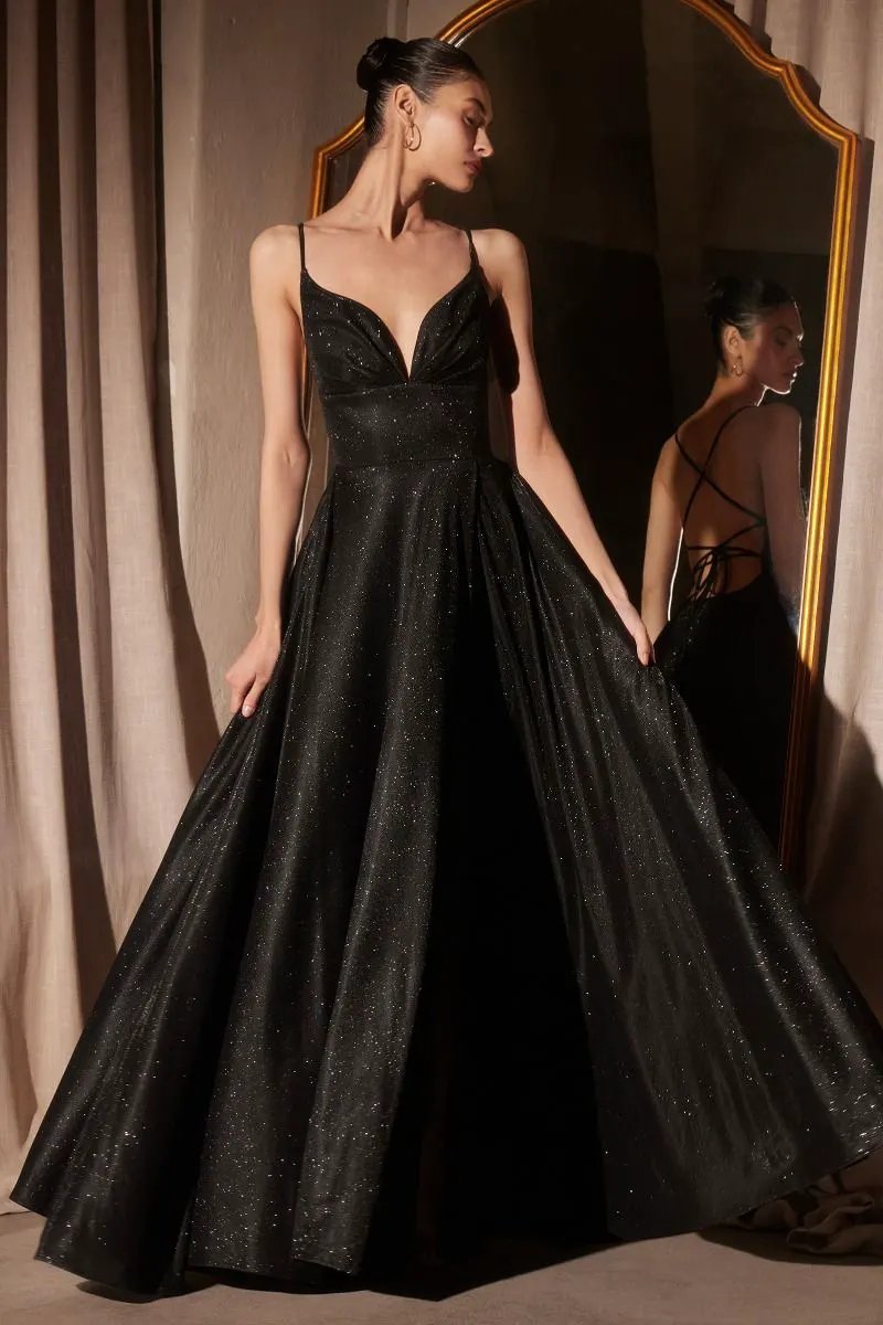 A-line dress with deep V-neck and spaghetti straps by Tux-USA