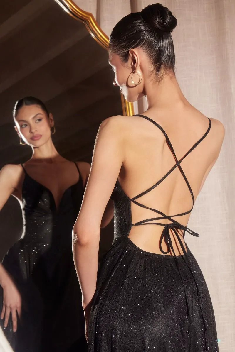 A-line dress with deep V-neck and spaghetti straps by Tux-USA