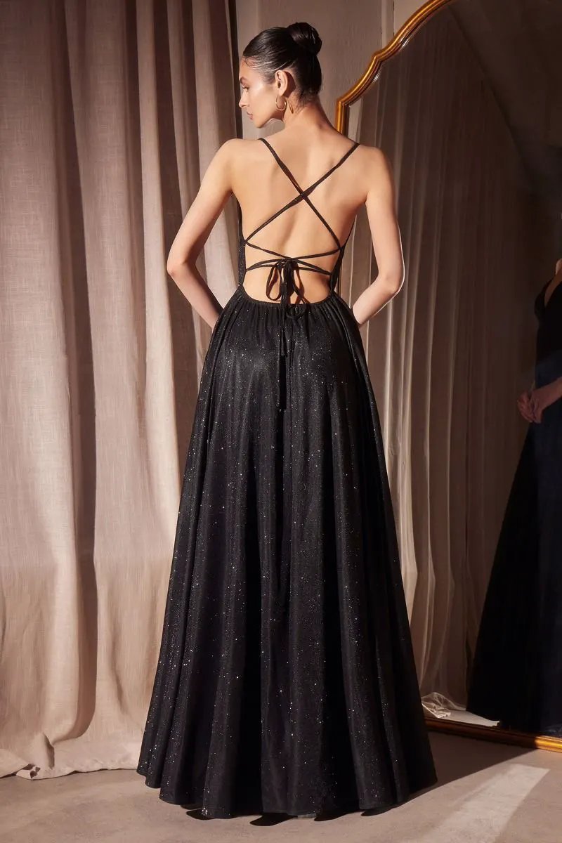 A-line dress with deep V-neck and spaghetti straps by Tux-USA