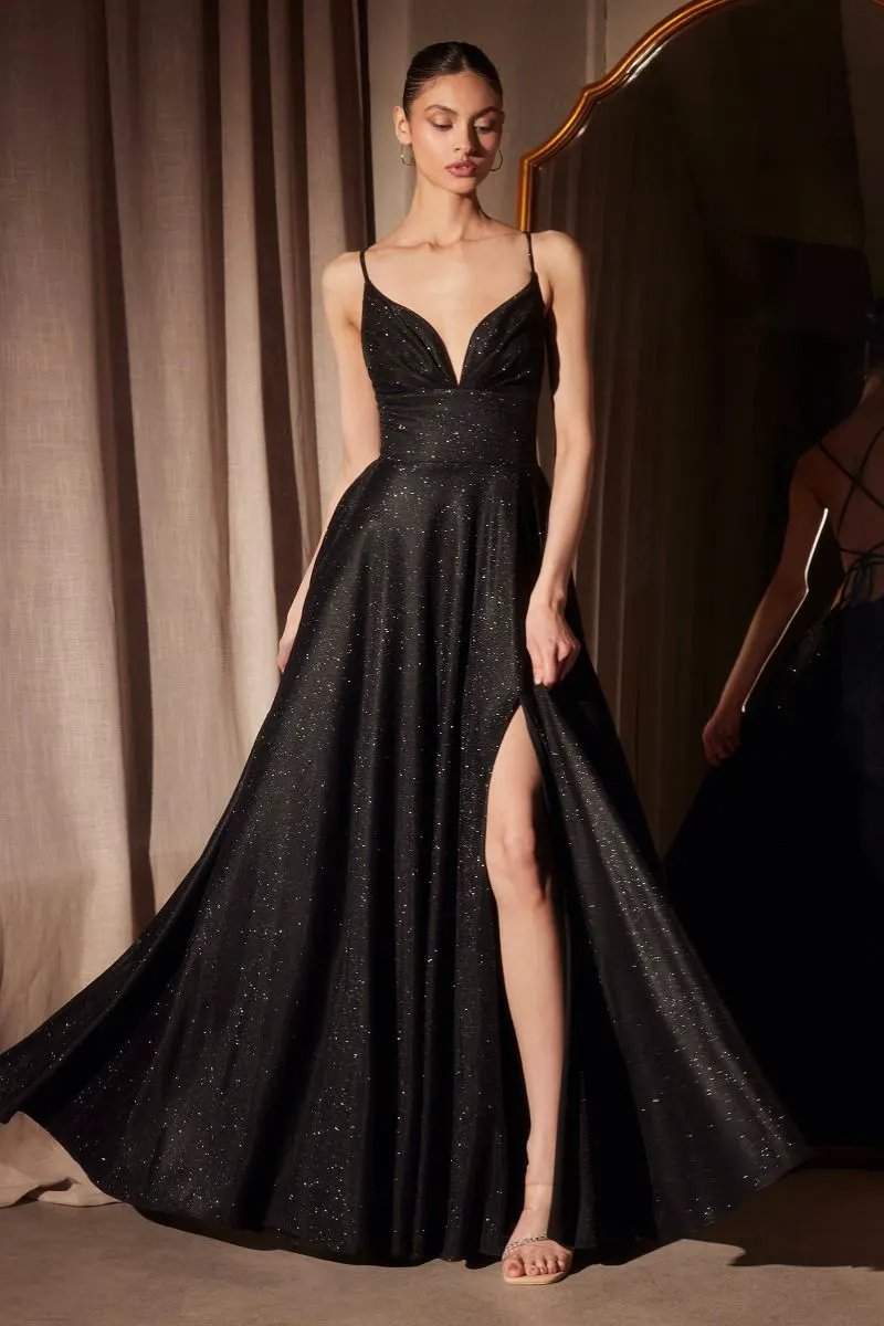 A-line dress with deep V-neck and spaghetti straps by Tux-USA