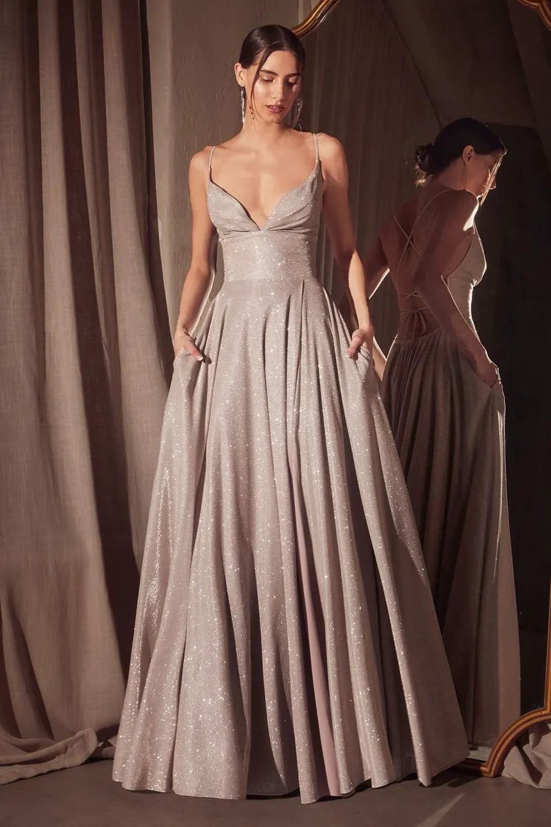 A-line dress with deep V-neck and spaghetti straps by Tux-USA
