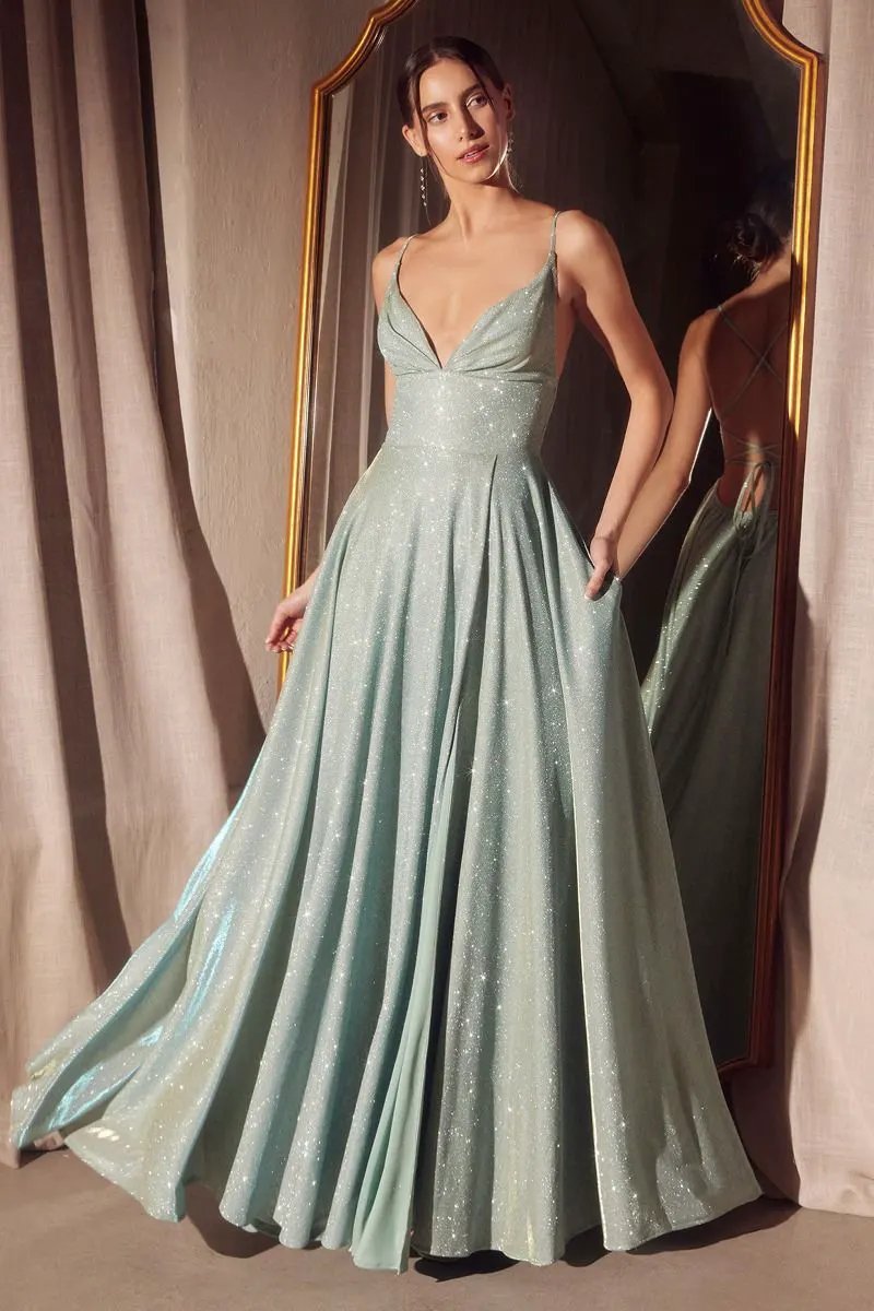 A-line dress with deep V-neck and spaghetti straps by Tux-USA