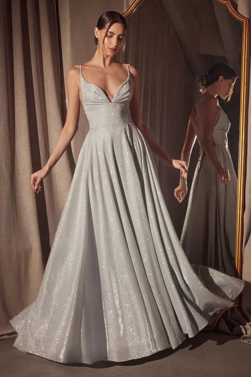 A-line dress with deep V-neck and spaghetti straps by Tux-USA