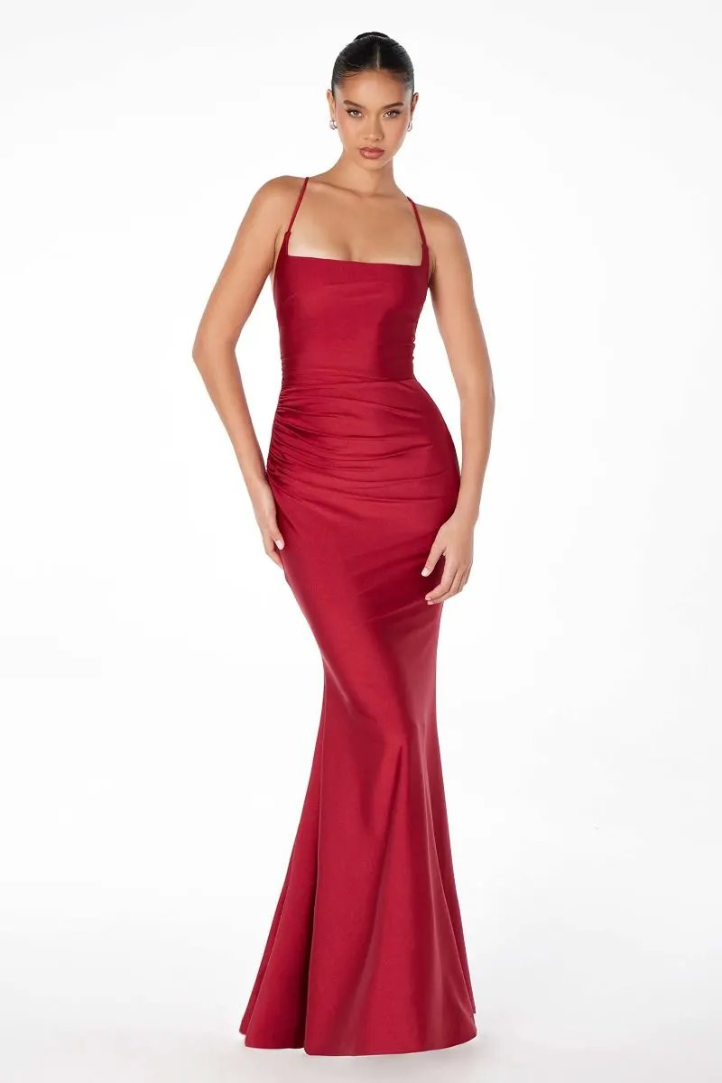 Mermaid dress with square neckline, spaghetti straps and corset back by Tux-USA