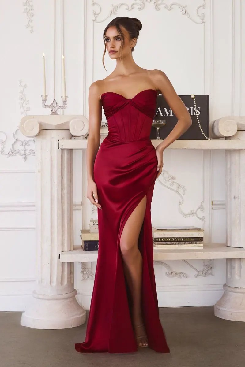 Fitted Satin Bustier Draped Gown by Tux-USA