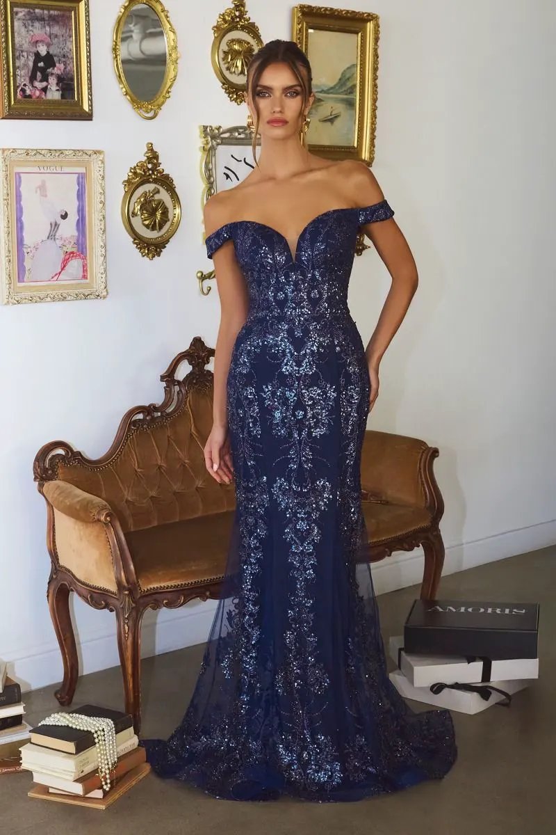 Off The Shoulder Sequin Gown by Tux-USA