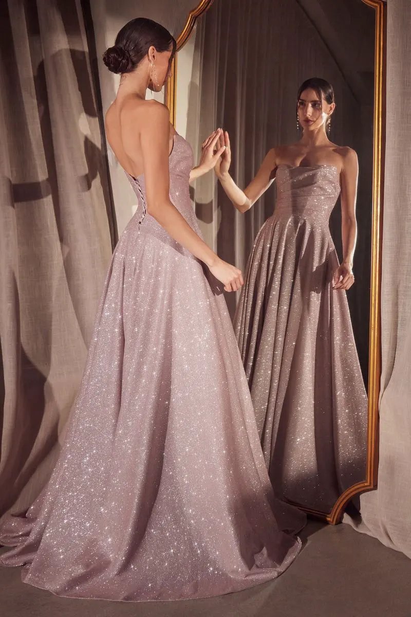 Strapless A-line dress with round neckline and bodice by Tux-USA