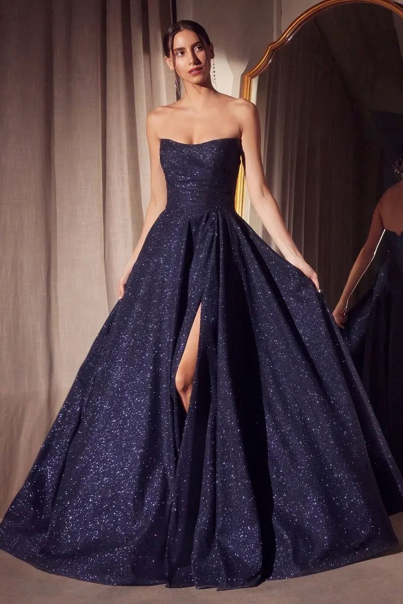 Strapless A-line dress with round neckline and bodice by Tux-USA