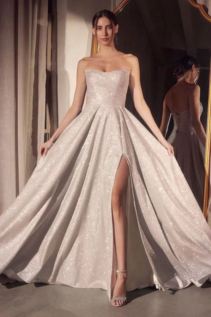 Strapless A-line dress with round neckline and bodice by Tux-USA