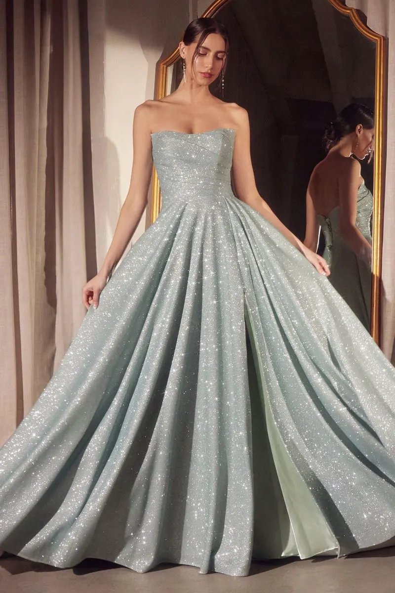 Strapless A-line dress with round neckline and bodice by Tux-USA